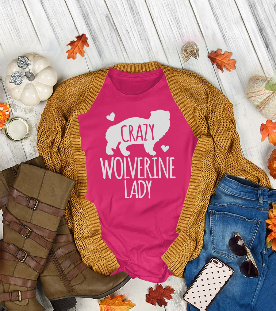 Crazy Wolverine Lady Silhouette with Hearts T-Shirt