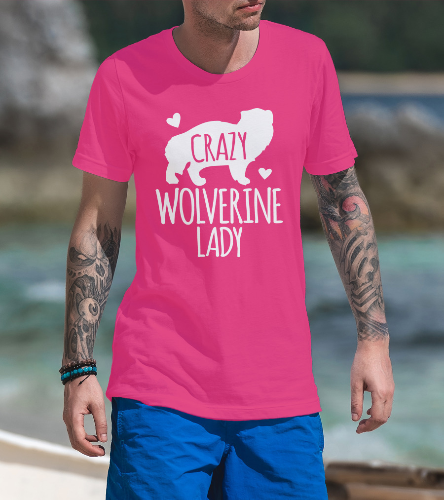 Crazy Wolverine Lady Silhouette With Hearts T-Shirt