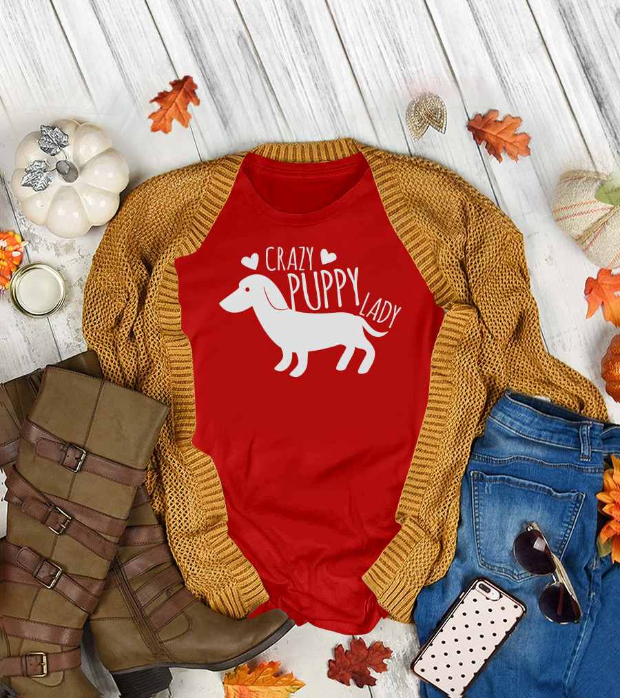 CRAZY PUPPY LADY Dachshund Heart T-Shirt