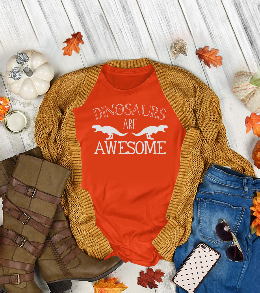Dinosaurs Are Awesome T-Rex White Text T-Shirt