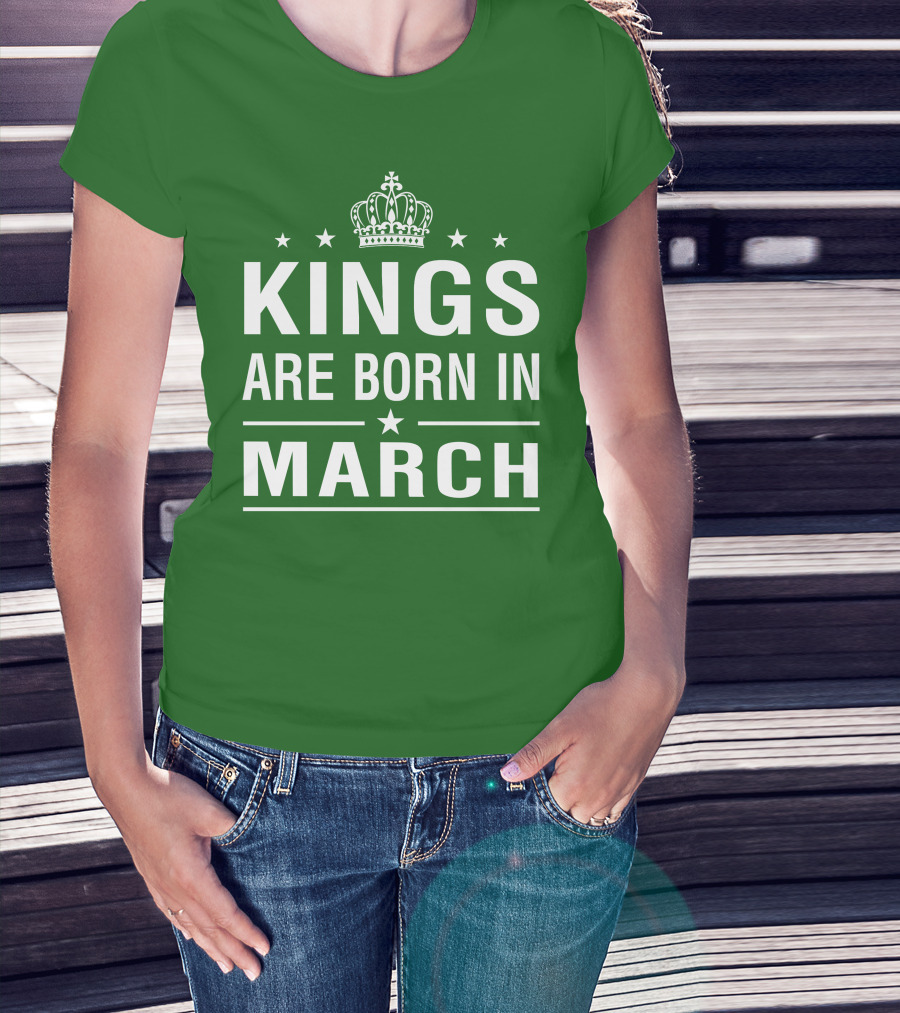 Kings Are Born In March Crown Icons T-Shirt