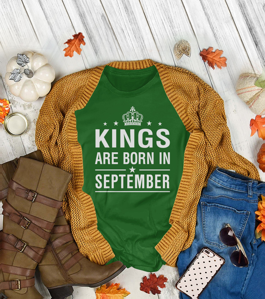 Kings Are Born In September Crown and Stars T-Shirt