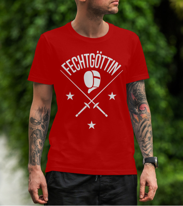 Fechtgöttin Fencing Helmet And Crossed Swords With Stars T-Shirt