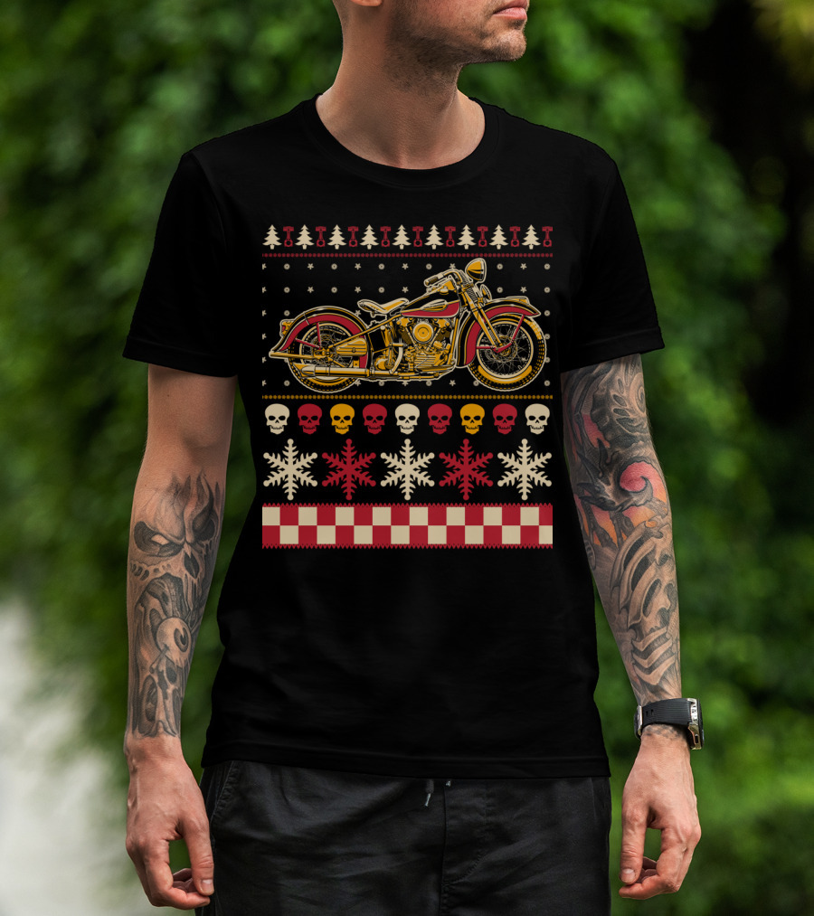 Biker Motorcycle Rider Christmas Skull Snowflake T-Shirt