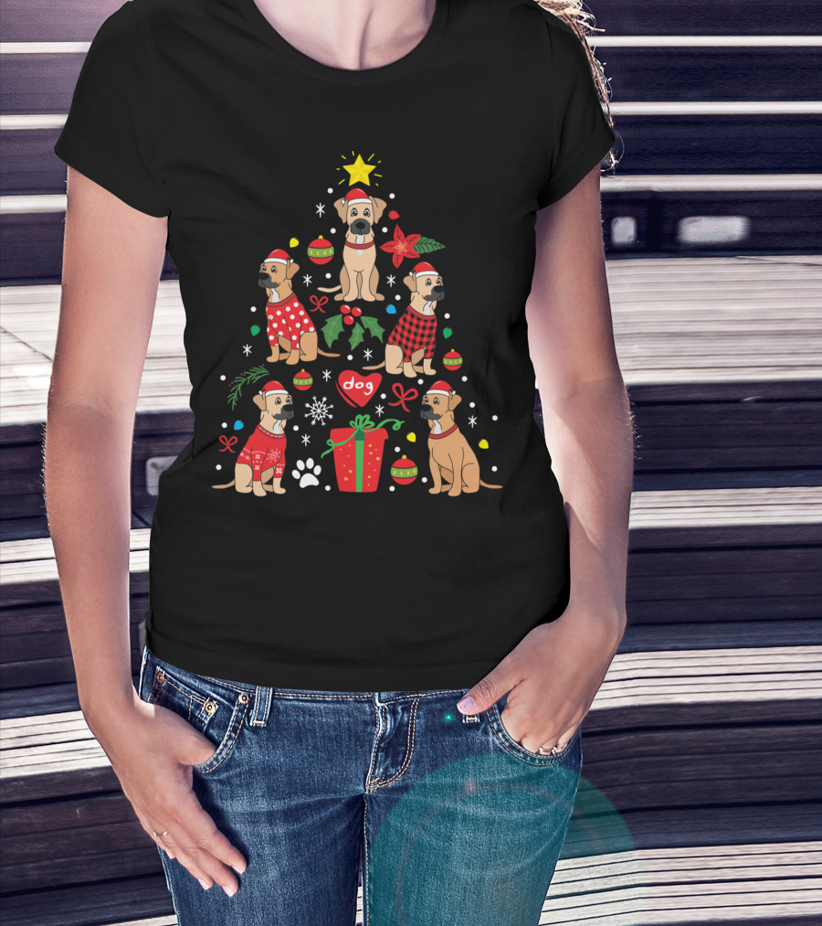 Black Mouth Cur Dog Christmas Tree T-Shirt