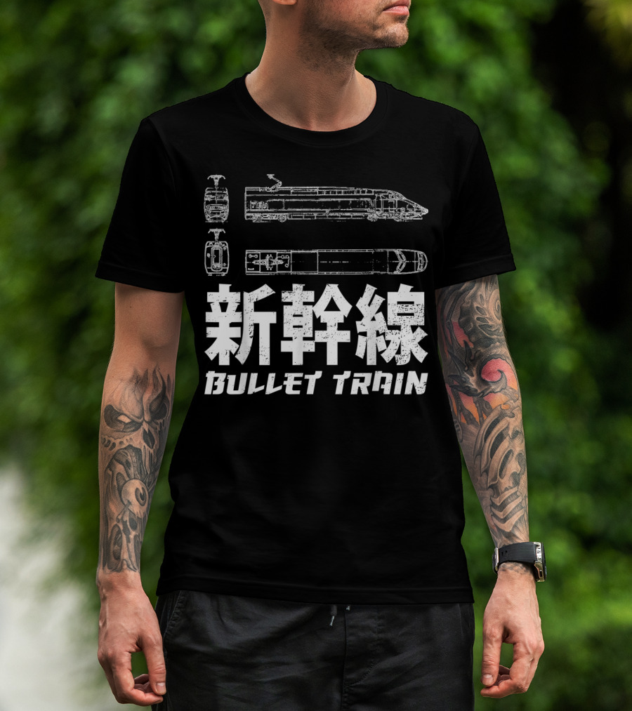 Shinkansen Bullet Train Blueprint Japanese Text T-Shirt