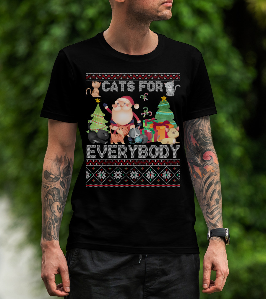 Cats For Everybody Christmas Santa Claus Cats And Trees T-Shirt