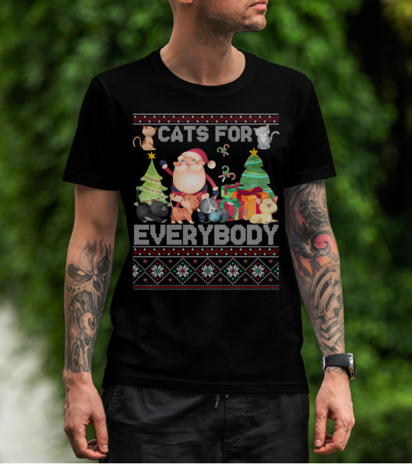 Cats For Everybody Christmas Santa Claus Cats And Trees T-Shirt