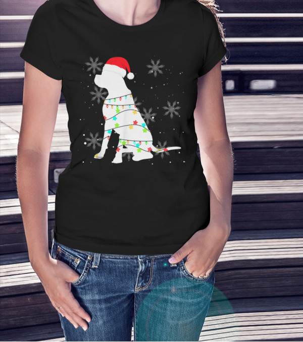 Christmas Lights Boxer Santa Hat Snowflakes T-Shirt