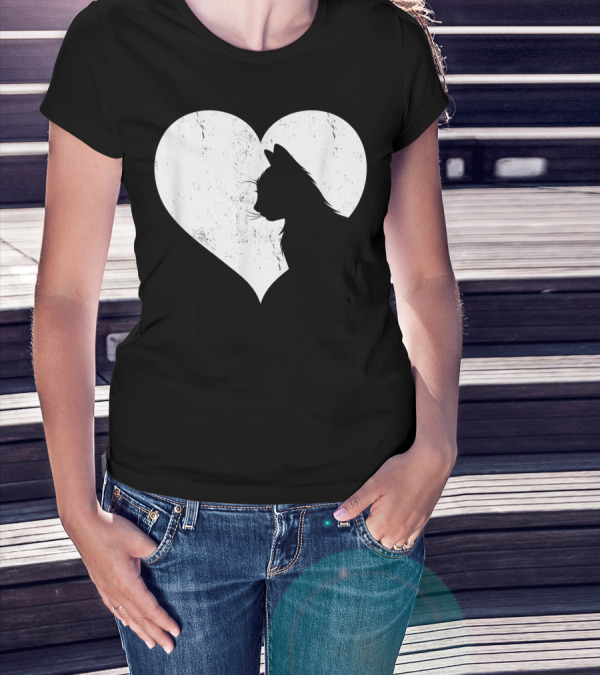 Cute Cat Heart Silhouette For Cat Lovers T-Shirt