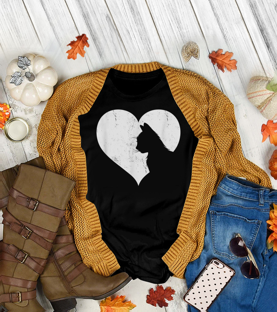 Cute Cat Heart Silhouette for Cat Lovers T-Shirt