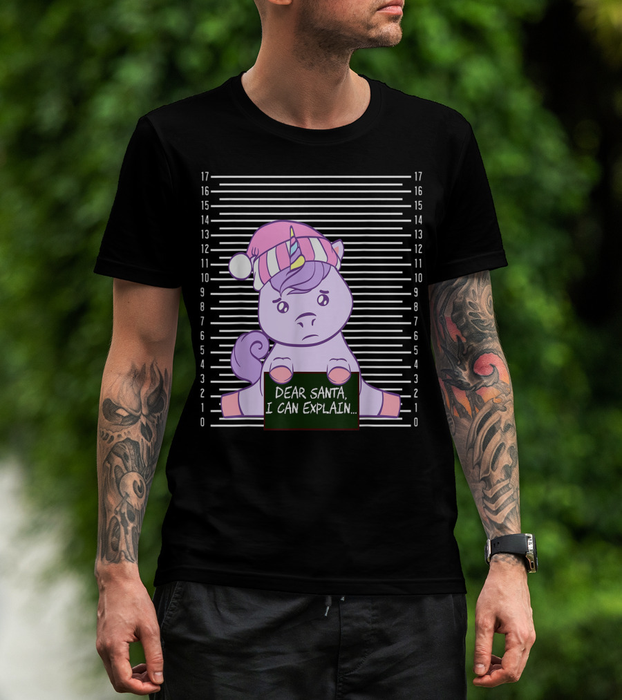 Dear Santa I Can Explain Mugshot Unicorn Christmas Hat T-Shirt