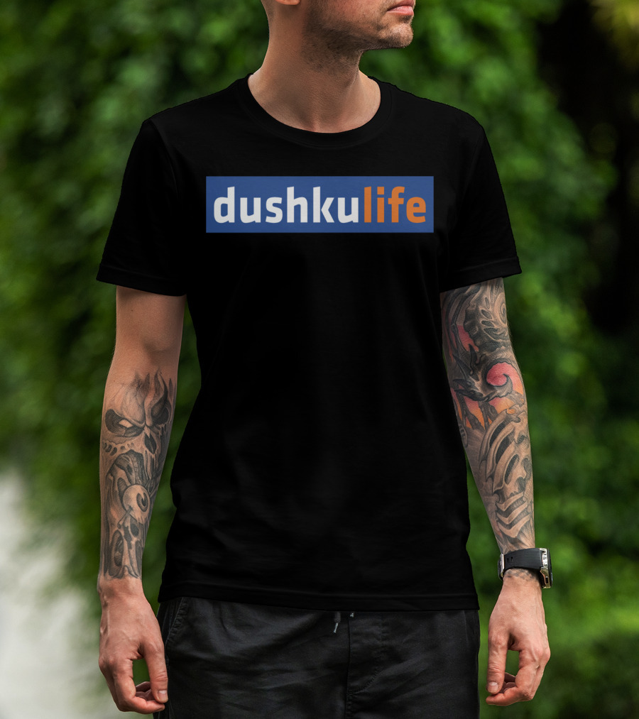 Dushkulife Logo Style Text In Orange And Blue T-Shirt