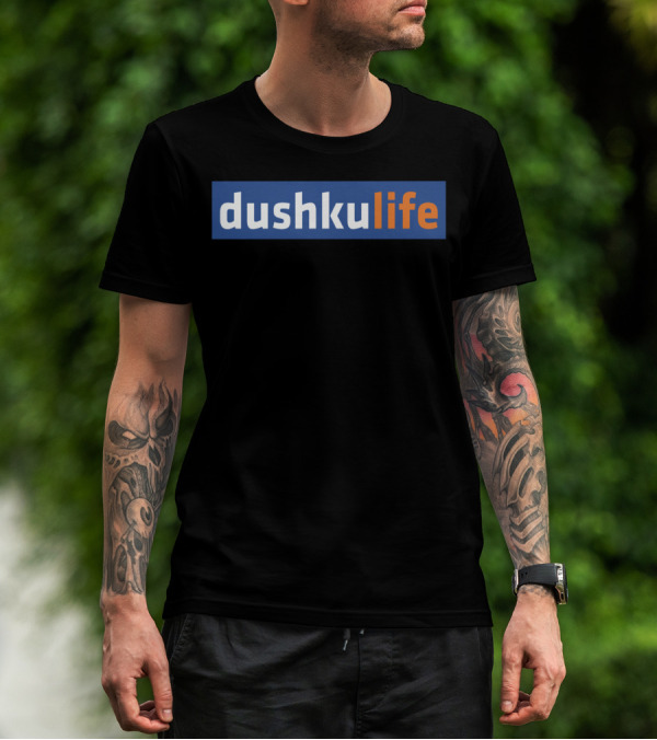 Dushkulife Logo Style Text In Orange And Blue T-Shirt