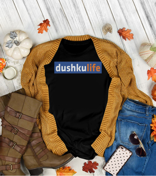 Dushkulife Logo Style Text In Orange And Blue T-Shirt