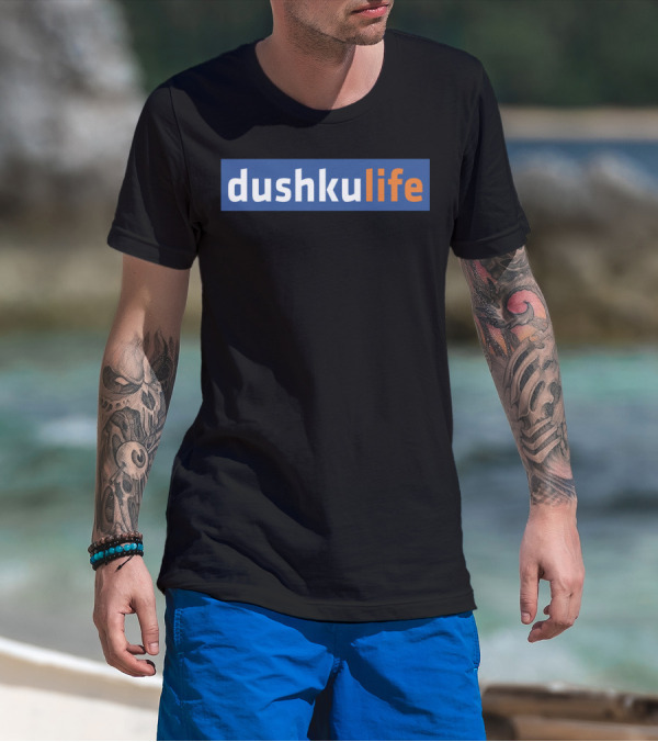 Dushkulife Logo Style Text In Orange And Blue T-Shirt