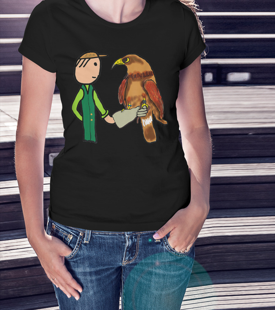 Falconry Handler With Illustrated Bird Of Prey T-Shirt
