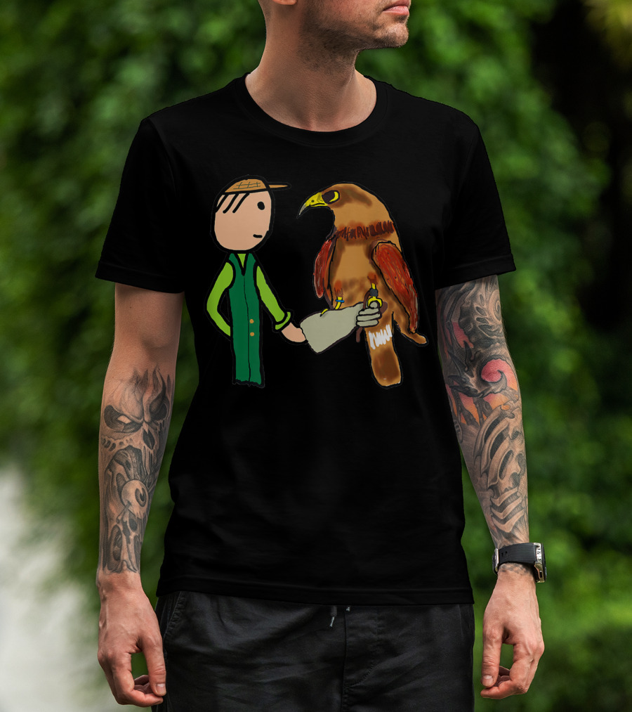 Falconry Handler With Illustrated Bird Of Prey T-Shirt