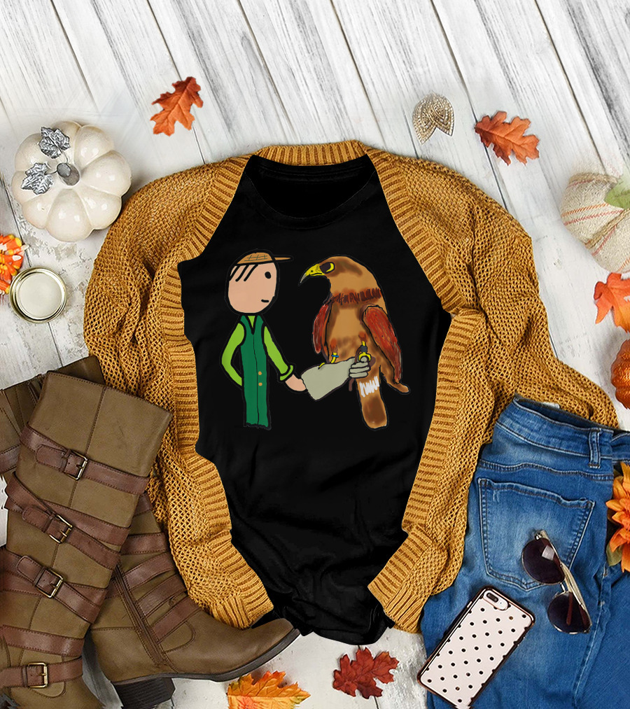 Falconry Handler with Illustrated Bird of Prey T-Shirt