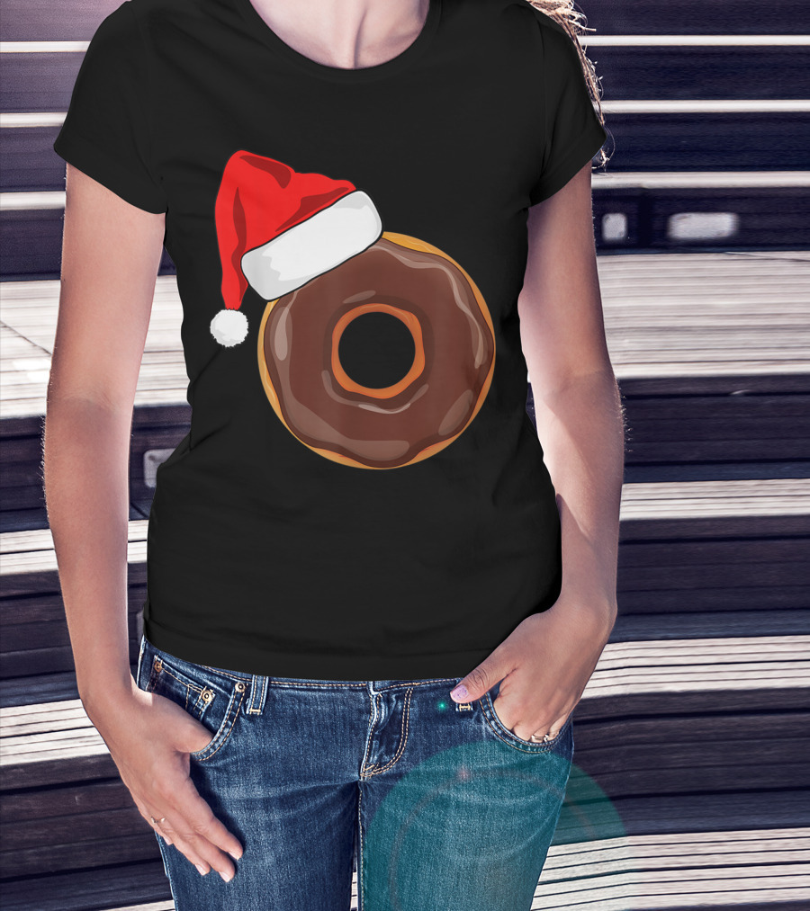 Santa Hat Chocolate Donut Christmas Humor T-Shirt