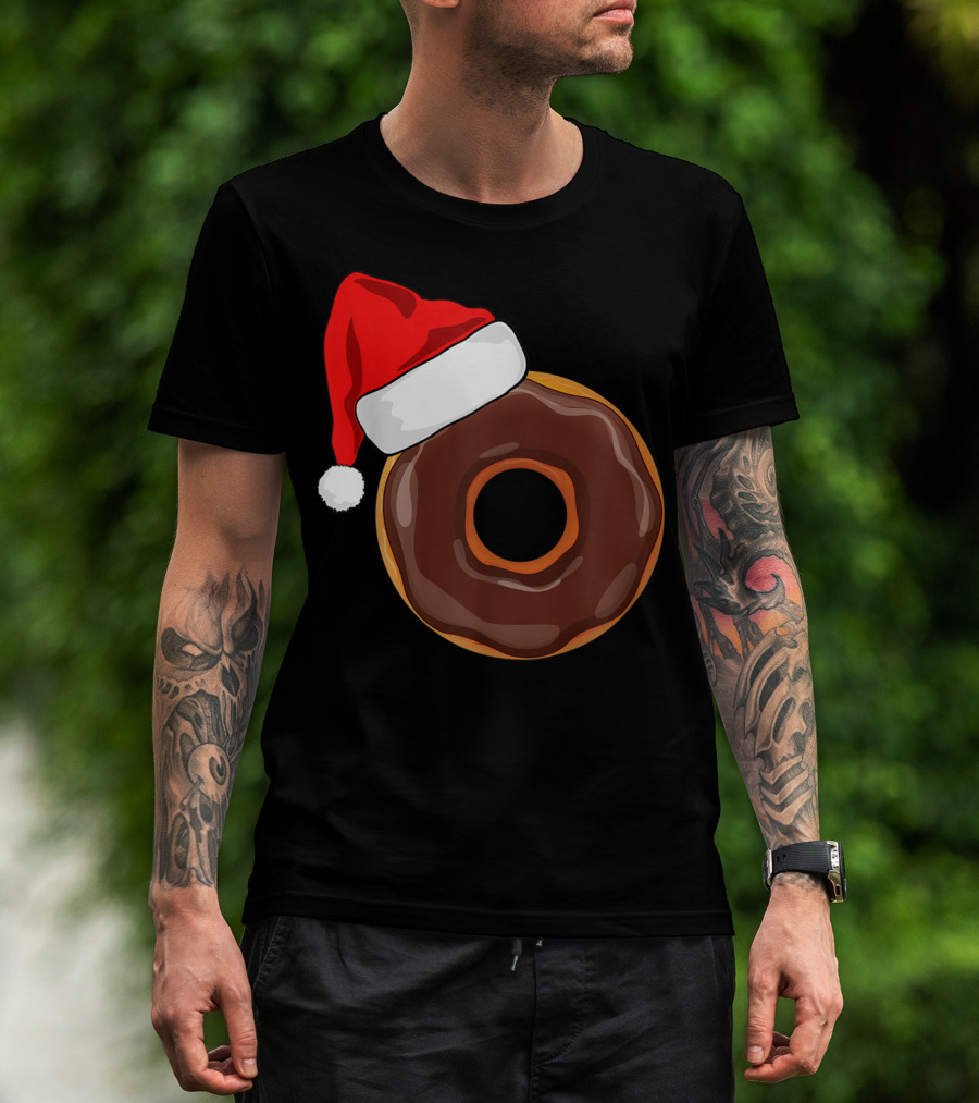 Santa Hat Chocolate Donut Christmas Humor T-Shirt