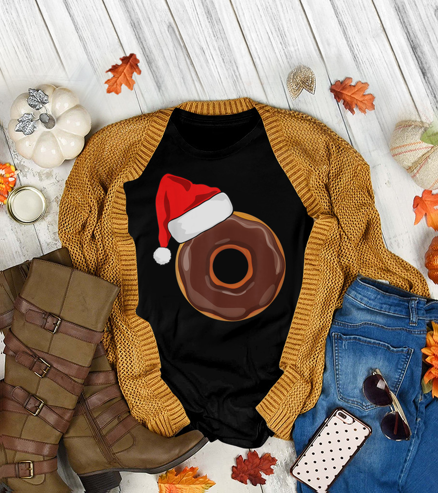 Santa Hat Chocolate Donut Christmas Humor T-Shirt