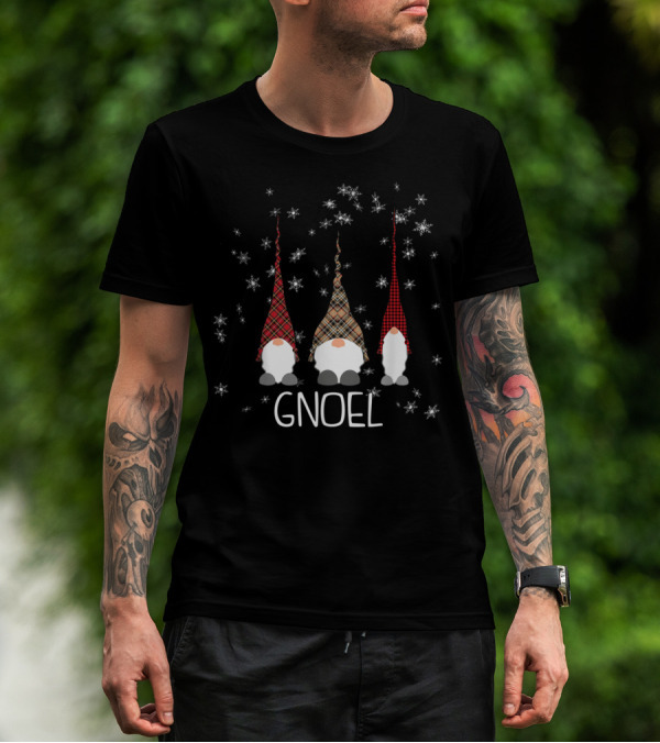 Funny Christmas Gnoel Gnomes With Plaid Hats And Snowflakes T-Shirt