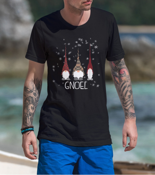 Funny Christmas Gnoel Gnomes With Plaid Hats And Snowflakes T-Shirt