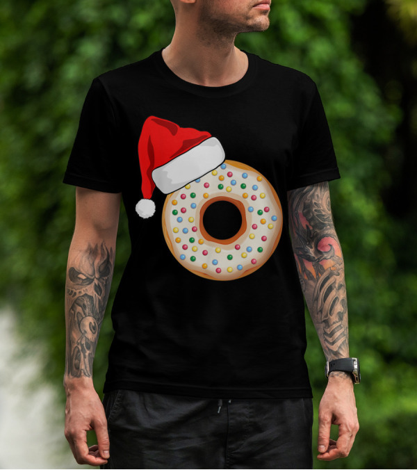Funny Donut Santa Hat With Sprinkles T-Shirt
