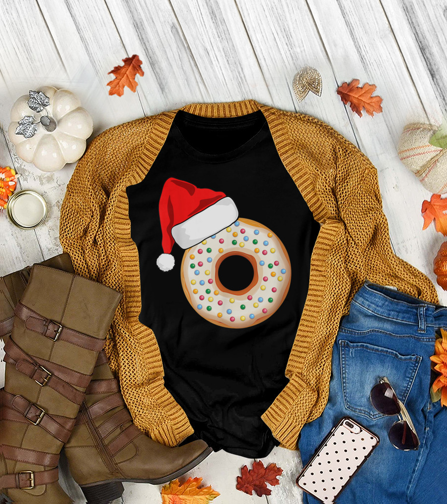 Funny Donut Santa Hat with Sprinkles T-Shirt