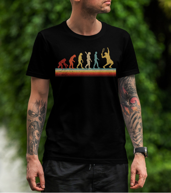 Funny Tennis Evolution Ape To Player Retro Tennis Racket T-Shirt