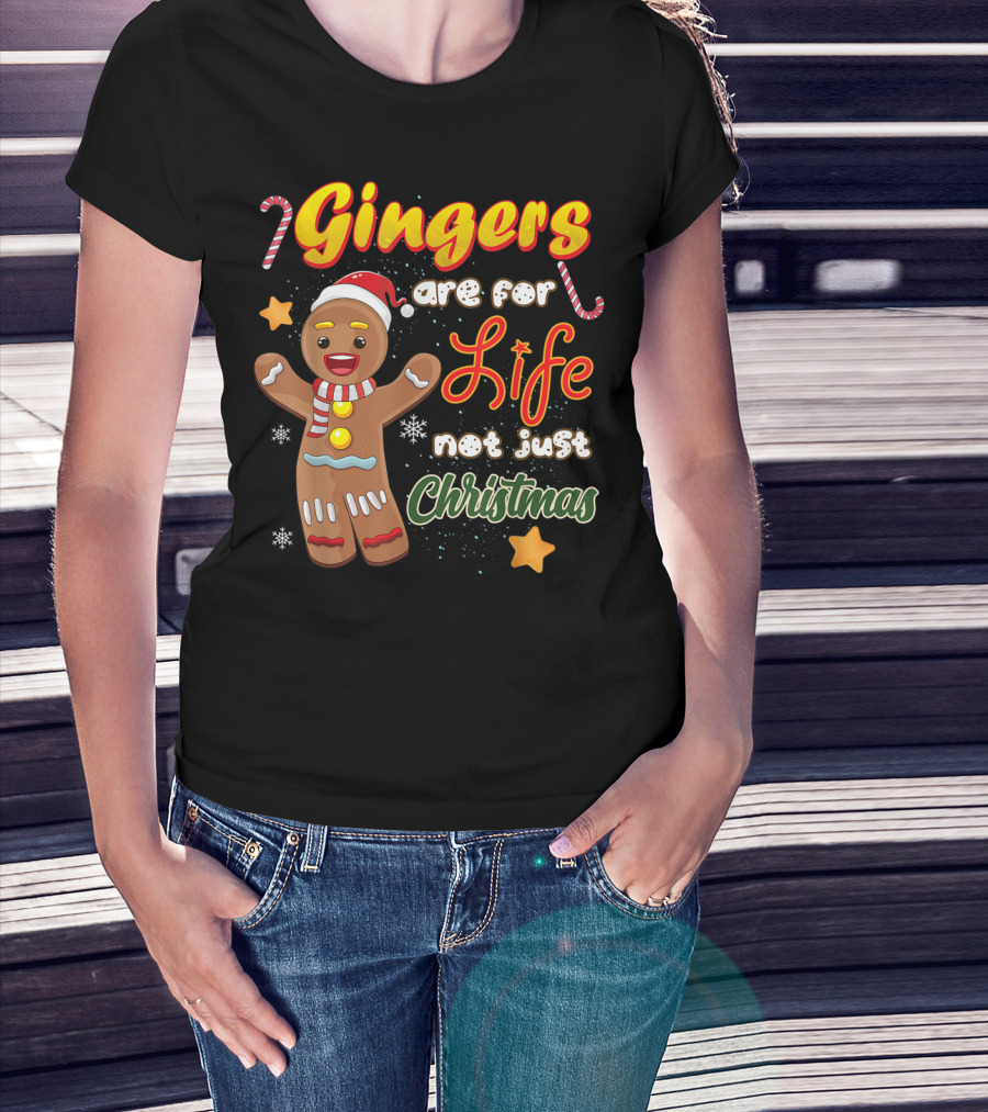 Gingers Are For Life Not Just Christmas Gingerbread Cookie With Candy Cane And Santa Hat T-Shirt