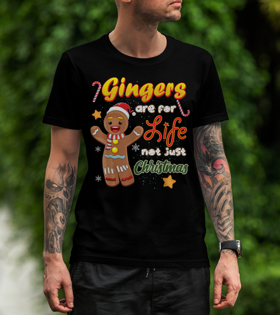Gingers Are For Life Not Just Christmas Gingerbread Cookie With Candy Cane And Santa Hat T-Shirt