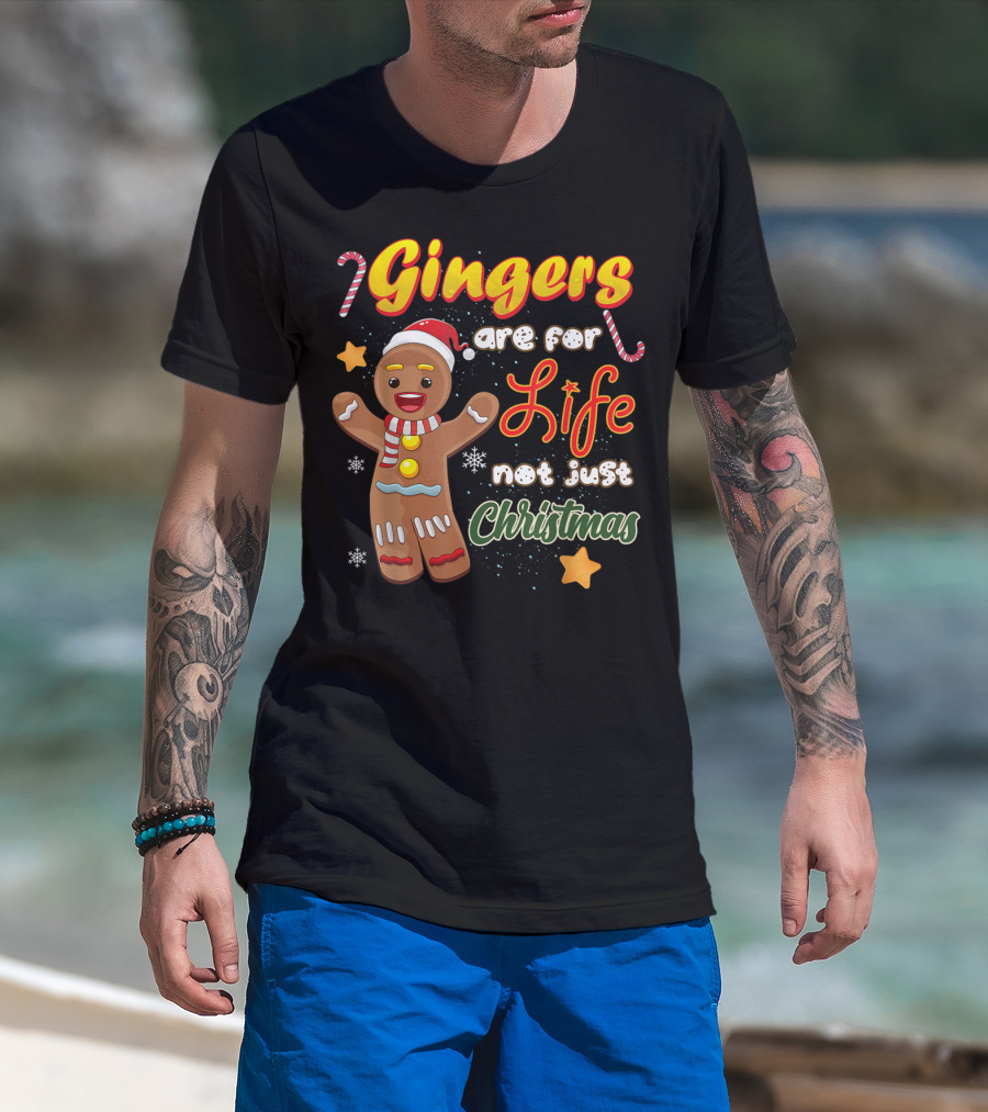 Gingers Are For Life Not Just Christmas Gingerbread Cookie With Candy Cane And Santa Hat T-Shirt