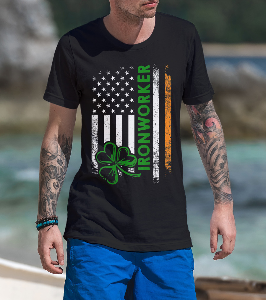 Irish American Ironworker Shamrock Flag T-Shirt