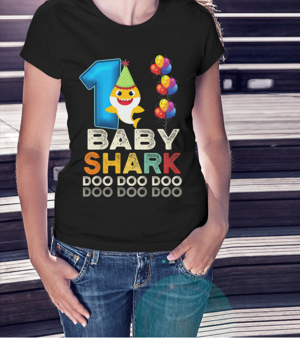 1 Baby Shark Doo Doo Doo Kids 1st Birthday Son Daughter T-Shirt