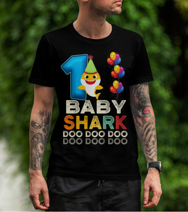 1 Baby Shark Doo Doo Doo Kids 1st Birthday Son Daughter T-Shirt