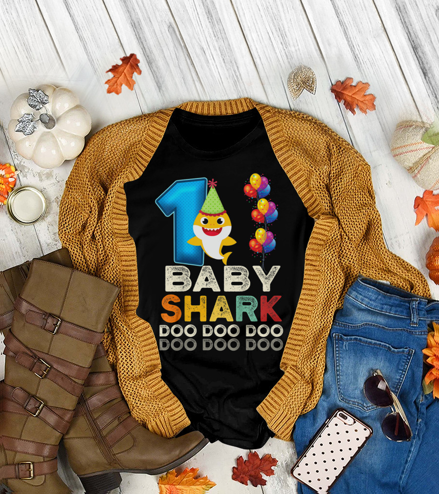 1 Baby Shark Doo Doo Doo Kids 1st Birthday Son Daughter T-Shirt