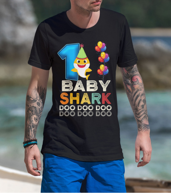 1 Baby Shark Doo Doo Doo Kids 1st Birthday Son Daughter T-Shirt