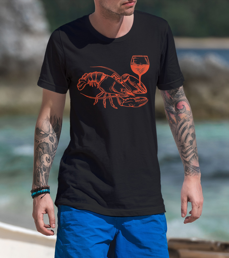 Lobster Wine Drinking Funny Summer Vacation T-Shirt