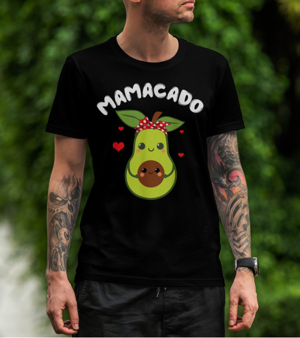 Mamacado Cute Avocado Pregnant With Hearts And Polka Dot Bow T-Shirt