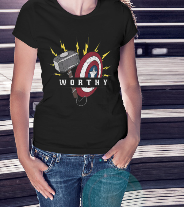Worthy Marvel Avengers Endgame Captain America Shield Mjolnir T-Shirt