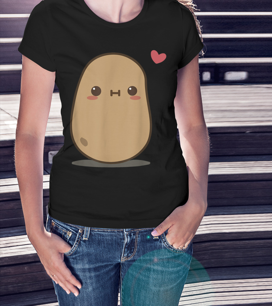 Potato Love Heart Cute Kawaii Character With Heart Balloon T-Shirt