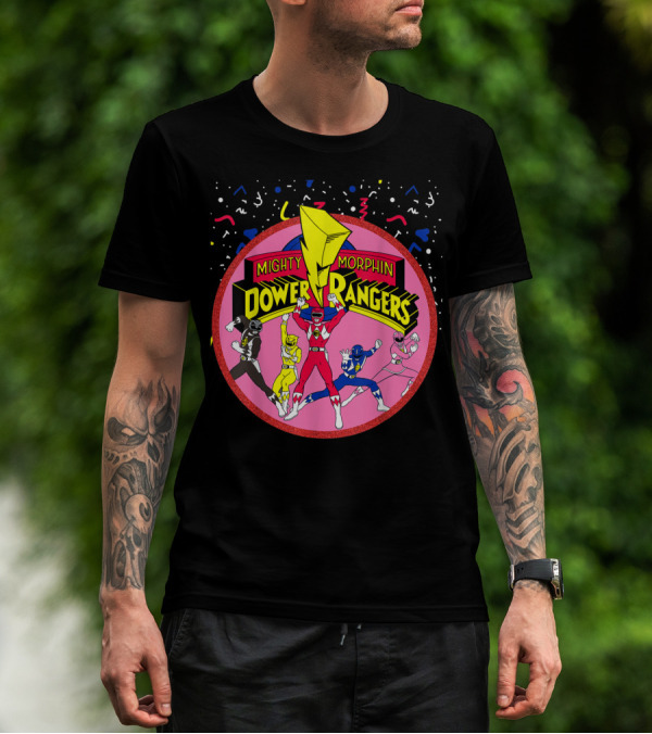 Mighty Morphin Power Rangers Pink Circle With Group T-Shirt