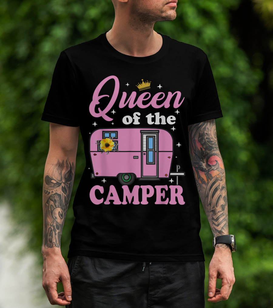 Queen Of The Camper Crowned Floral Retro Caravan Camping Outdoor T-Shirt