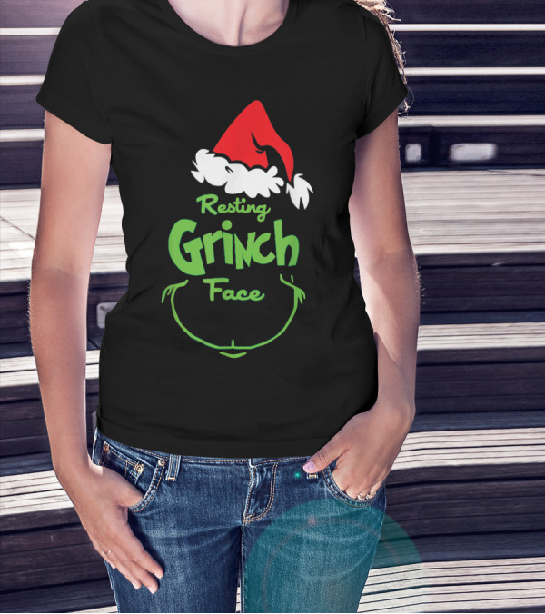 Resting Grinch Face Santa Hat Raglan Baseball T-Shirt