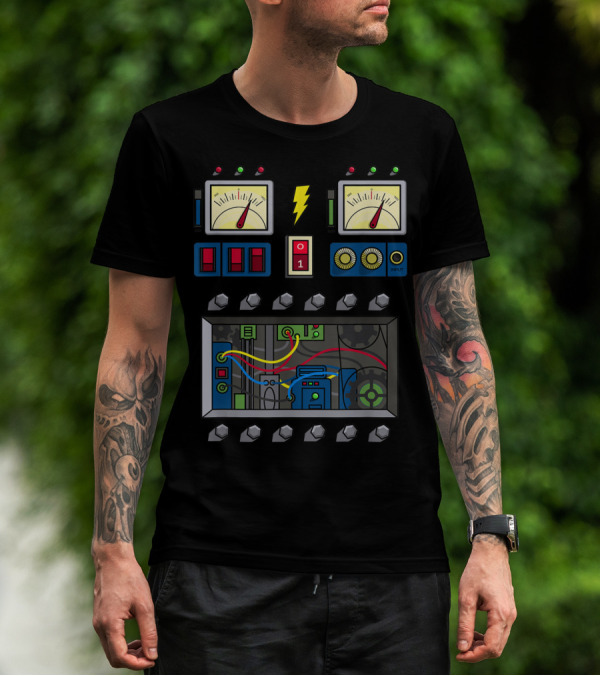 Robot Costume Girls Kids Adults Meter Panels Lightning Bolt Input T-Shirt