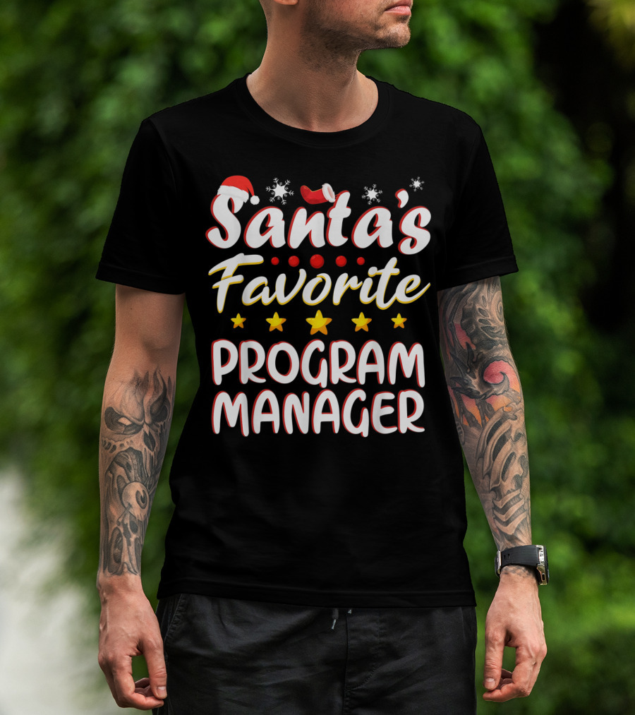 Santa's Favorite Program Manager With Christmas Hat And Stars T-Shirt