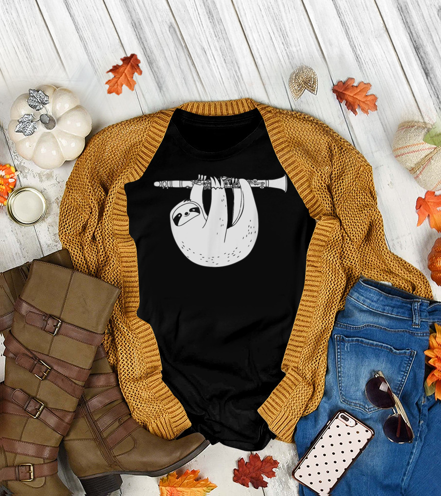 Sloth Hanging on Clarinet T-Shirt