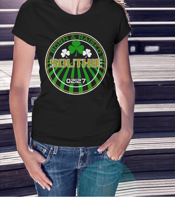 Born And Raised Southie 02127 Clover Back T-Shirt